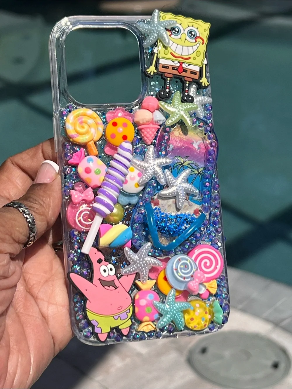 Sponge Bob and Patrick Candy bling iPhone 13 Pro Phone Case - Hand Decorated